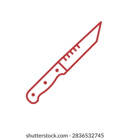 Red outline of serrated bread knife kitchen utensil.