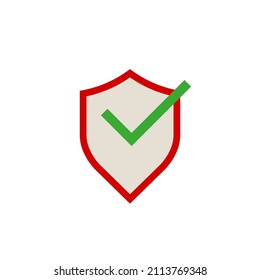 Protector de contorno rojo con marca de verificación verde, icono de conexión segura. Ilustración vectorial plana aislada en fondo blanco.