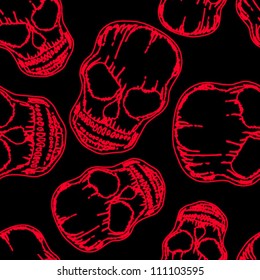 red outline skull on black seamless pattern