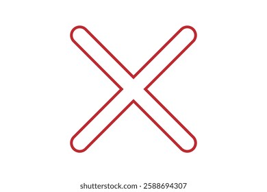 Red Outline X Icon on White Background.