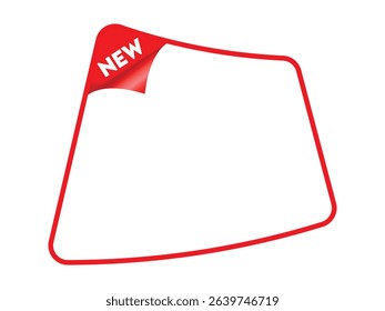 Red outlined corner label with a curled NEW tag, isolated on white background. Perfect for product updates or promotions.