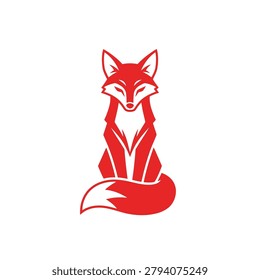 Red outlined fox illustration with upright ears sitting against white background