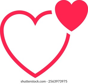 Red outlined heart merging seamlessly with a solid red heart, representing the beautiful union of two entities in a loving and deeply connected relationship filled with affection