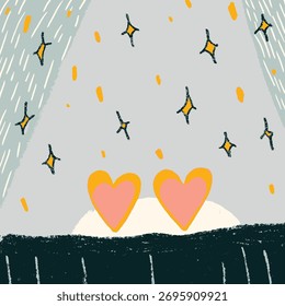  Corazones delineados rojos y polvo de estrellas
