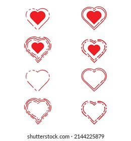 red outlined vector hearts silhouette. Vintage style design for romantic love illustrations vector illustration