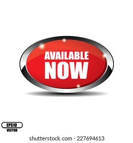 Red Oval Available Now Button With Metallic Border  - Vector 
