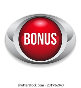 Red oval bonus button with metallic border on white background