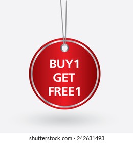 red oval buy 1 get free 1 tag. vector illustration 