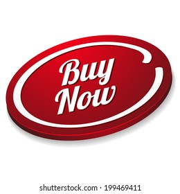 Red oval buy now button on white background