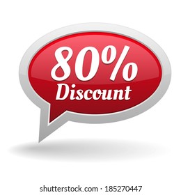Red oval eighty percent discount speech bubble on white background