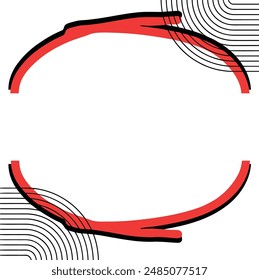 Marco ovalado rojo con líneas abstractas negras. Perfecto para agregar un toque moderno a diseños como invitaciones, carteles y gráficos de redes sociales.
