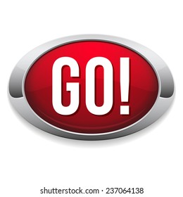 Red oval go button with metallic border on white background