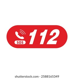 A red oval graphic displaying the emergency contact number 112 with a telephone icon and the abbreviation SOS.