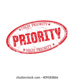 Red oval grunge rubber stamp with the text priority written inside the stamp