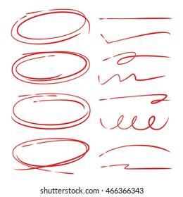 red oval markers and hand drawn undelines