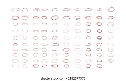 Red oval scribble highlighter. Red hand drawn marker elements, blank circles and ovals. 