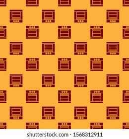 Red Oven icon isolated seamless pattern on brown background. Stove gas oven sign.  Vector Illustration