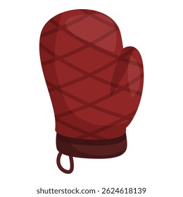 Luva de forno vermelho com laço pendurado, protegendo a mão de queimaduras durante a cozedura