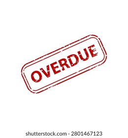 Red overdue vector illustration with distressed diagonal stamp on white background