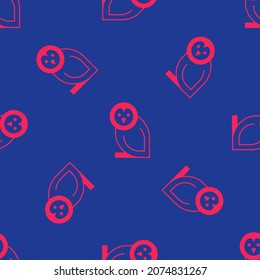 Red Owl bird icon isolated seamless pattern on blue background. Animal symbol.  Vector