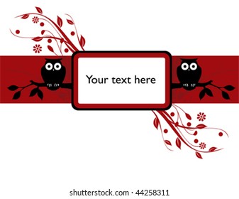 Red owl and floral background with space for text