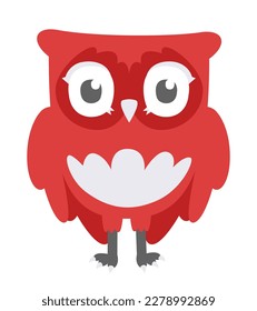 Red owl front view. Bird in flat style.