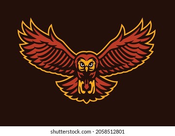 Red owl mascot spreading the wings