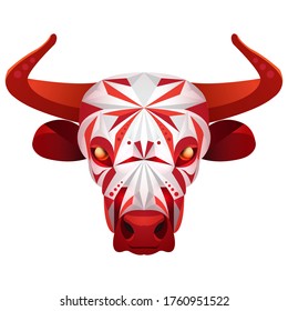 Red ox head with horns design icon isolated on white background vector template animal illustration concept