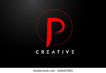 Red P Brush Letter Logo Design. Artistic Handwritten Brush Letters Logo Concept Vector. 