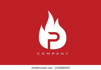 diseño del logo de la letra del alfabeto de las llamas de fuego P rojas. Plantilla de icono creativo para empresa y negocio