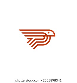 Red P Letter with Pursuit Fast Eagle Hawk Bird, Investigation and Reseach Logo Design Vector