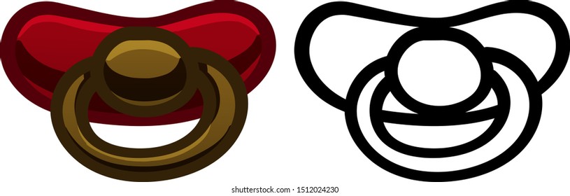 Red pacifier in colored and line versions