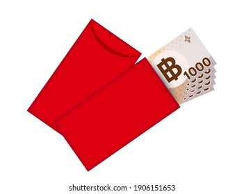 Red packet and money banknote 5000 thai baht, Red envelope for New year China, Chinese red envelope
