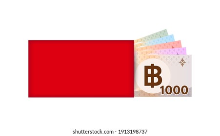 Red Packet and Money Banknote Thai Baht, Red Envelope for New Year China, Chinese red Envelope