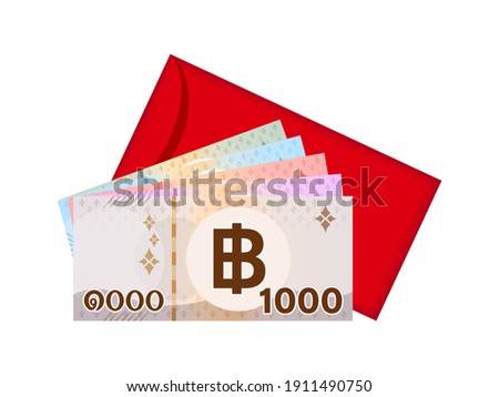 Red Packet and Money Banknote Thai Baht, Red Envelope for New Year China, Chinese red Envelope, vector