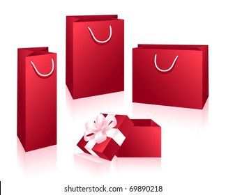 Red packets and box isolated on the white background. Vector illustration.