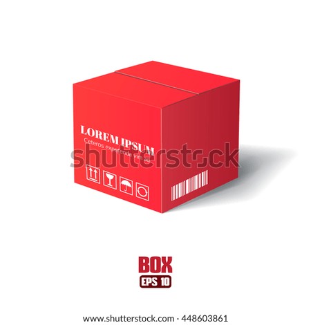 Red packing box isolated on white background. Vector illustration.