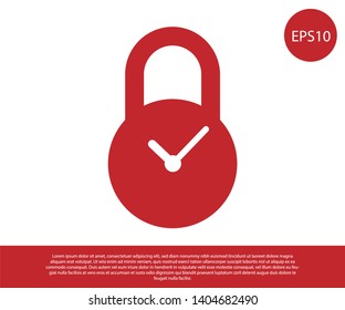 Red Padlock with clock icon isolated on white background. Time control concept. Lock and countdown, deadline, schedule, planning symbol. Vector Illustration