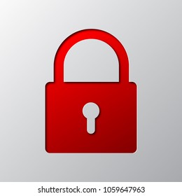 Red padlock from cut paper with shadow. Vector illustration. Abstract padlock cut from paper