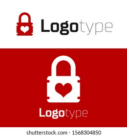 Red Padlock with heart icon isolated on white background. Locked Heart. Love symbol and keyhole sign. Logo design template element. Vector Illustration