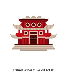 Red pagoda building, traditional Asian architectural object vector Illustration on a white background
