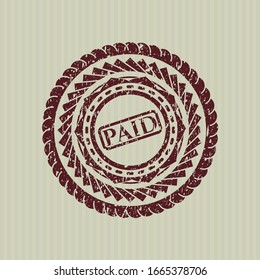 Red paid icon inside distress rubber grunge texture stamp