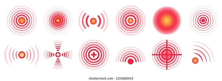 Red pain circle painful area aching spot. Vector illustration.