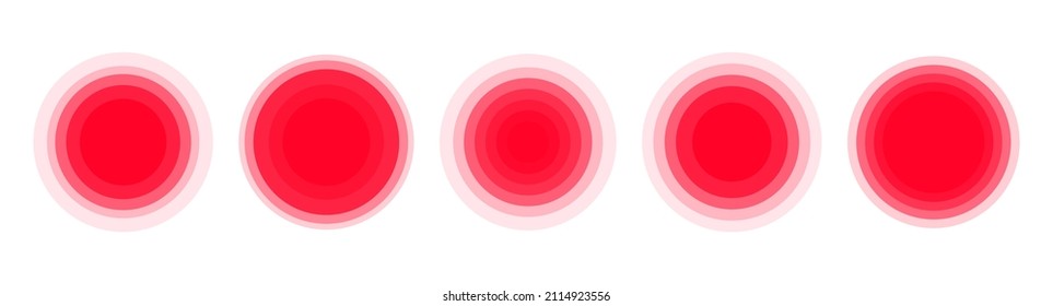 Red pain circle painful area aching spot. Pain localization marks for painkiller medical. Vector illustration.