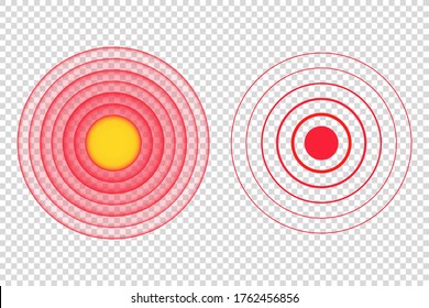 red pain circle spot vector illustration. medical target point icon. body, muscle, concentric, stomach, radial, muscular, bone, cancer, hurt, leg, head, nerve, neck, throat.