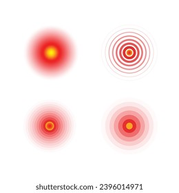 Círculos de dolor rojo. Dolor y símbolos Ache. Iconos del círculo de dolor médico. Símbolo rojo del lugar del dolor