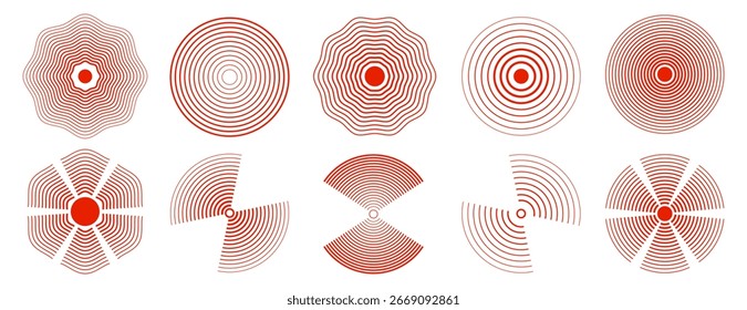Concentración de dolor rojo, dolor de cabeza, icono de dolor de muelas, conjunto de iconos de objetivo de dolor radial	