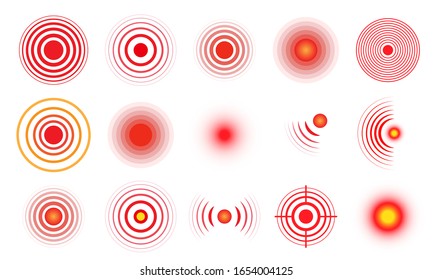 Red painful target marks set. Circles of pain showing ache localization