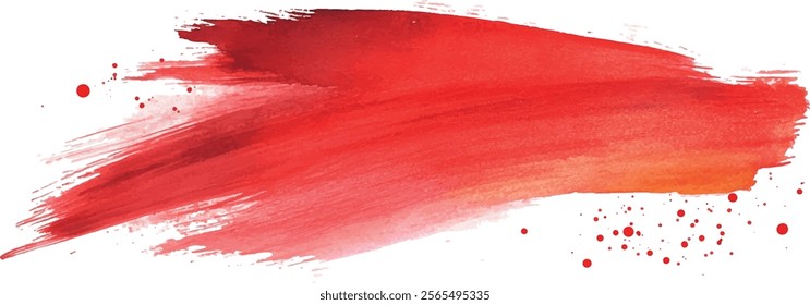 Red paint artistic dry brush stroke. Watercolor acrylic hand painted backdrop for print, web design and banners. Realistic vector background texture