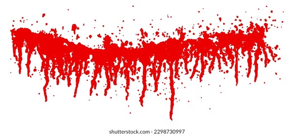 Red paint blot isolated on white background. Scarlet wine or blood splash on wall. Watercolor spatter texture. Abstract vector illustration. Runny liquid ink. Horror grunge pattern